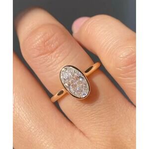 Oval Cut Simulated Diamond Ring, sz 6, 925 Sterling Silver, 14k Gold Plated Band